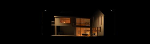 3d渲染的房子在晚上的灯图片下载