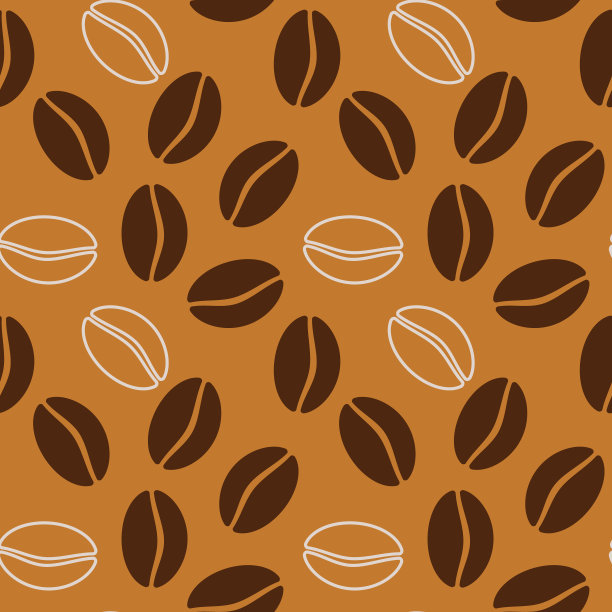 无缝图案与咖啡豆在棕色的背景。图片下载