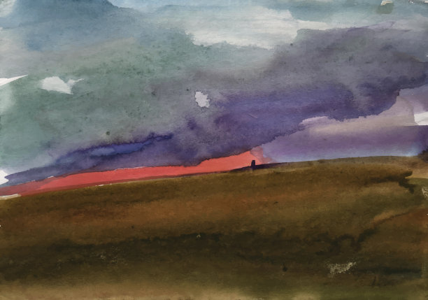 美丽的日落水彩画。练习曲日落自然水彩画图片下载