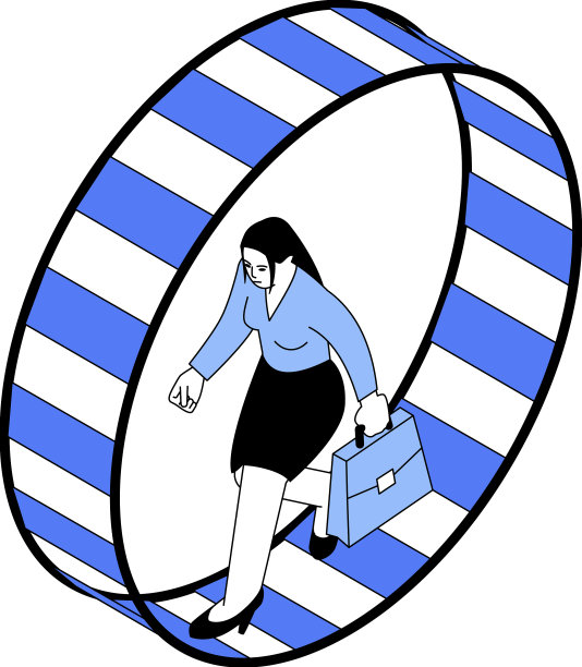 女商人在车轮上奔跑图片下载