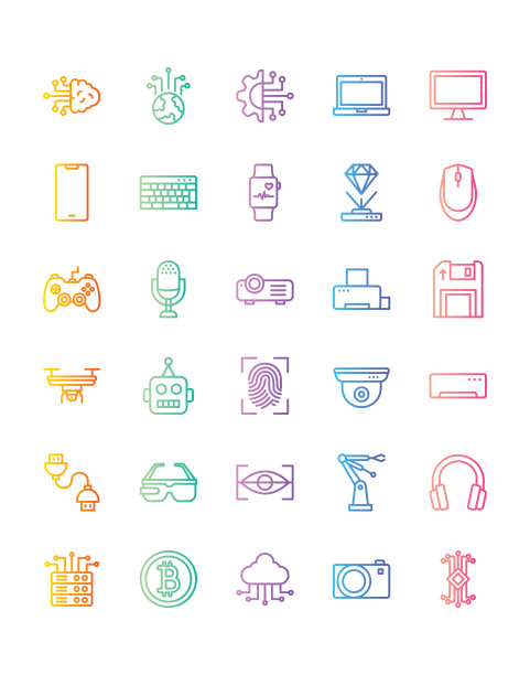 技术图标设置30孤立在白色背景图片下载