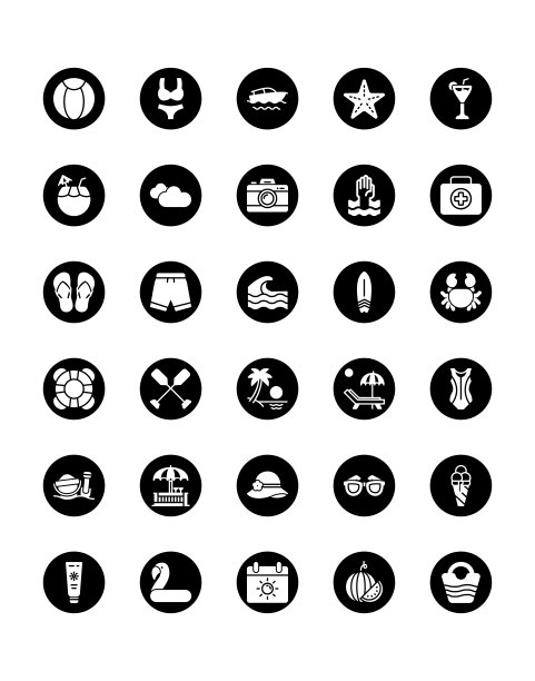 暑假图标设置30孤立在白色背景图片下载