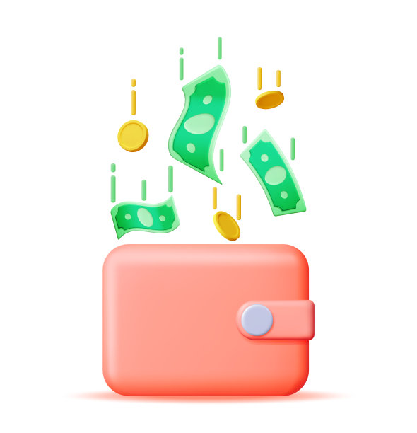 3D美元纸币和硬币在皮革钱包图片下载