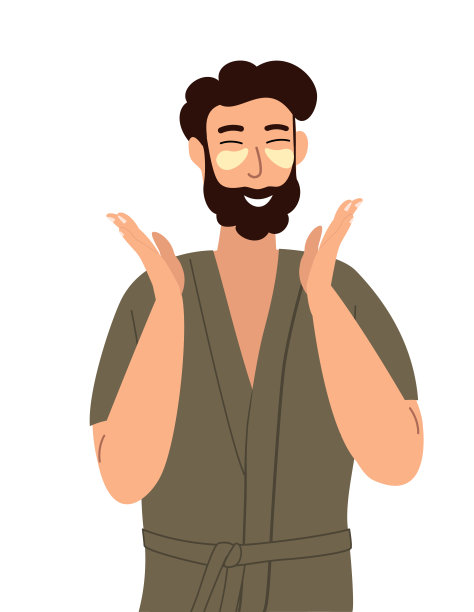 年轻快乐轻松新鲜男子脸上带眼罩，享受自己的面部，做面部体操自我按摩。按摩脸的家伙。男性程序，抗衰老自我护理。矢量平面图孤立图片下载