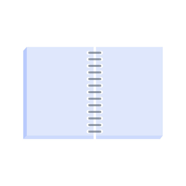 打开空白记事本上的弹簧插图。学校用品平面设计。回到学校。打开记事本图标，教科书。图片下载