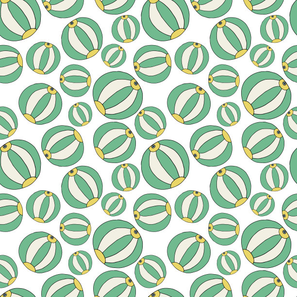 卡通涂鸦线性沙滩球无缝图案。图片下载