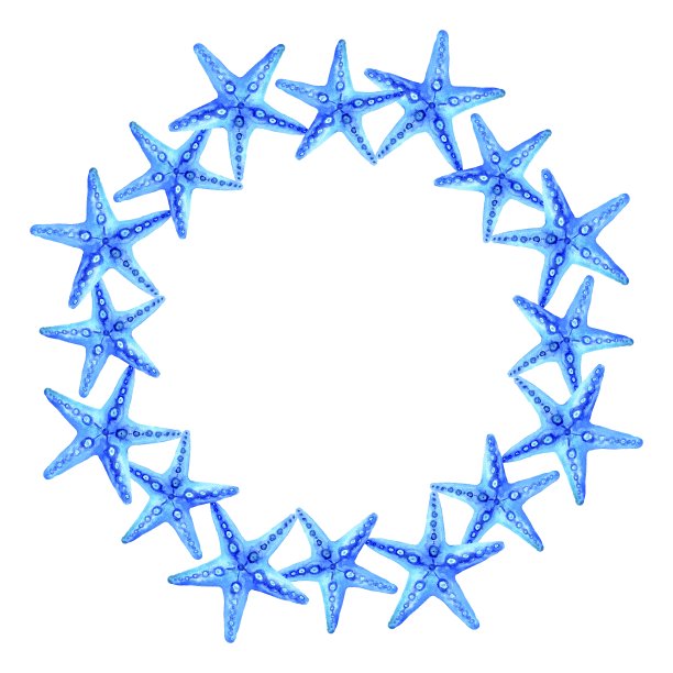 水彩蓝色海星花环孤立在白色背景。航海插图。图片下载
