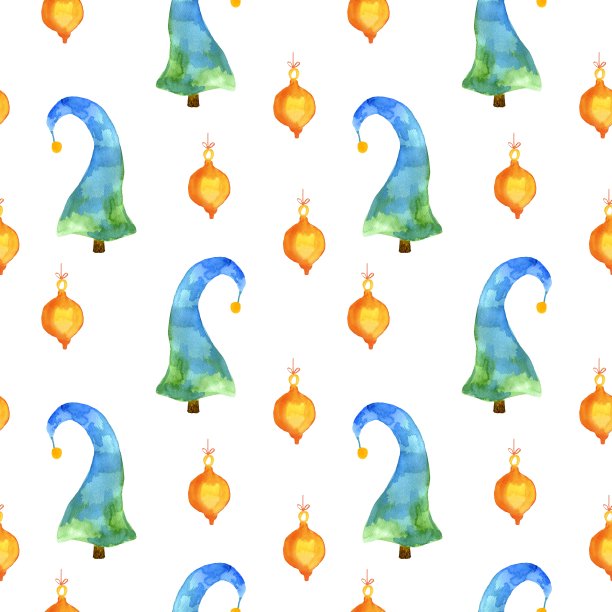水彩圣诞树无缝图案孤立在白色背景。冬季节日绿色和黄色的图案。图片下载