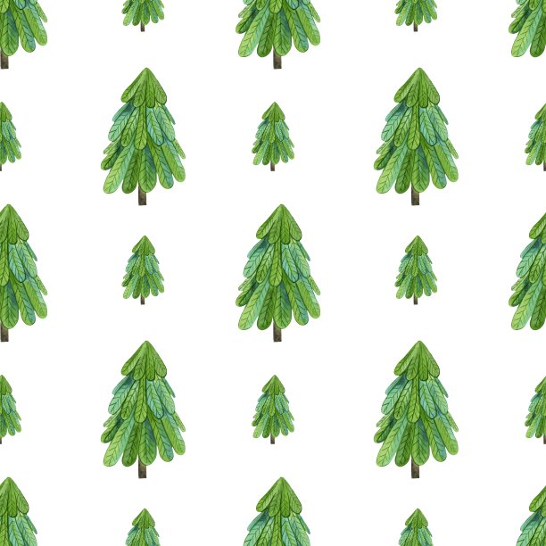 水彩圣诞树无缝图案孤立在白色背景。冬季节日绿色图案。图片下载