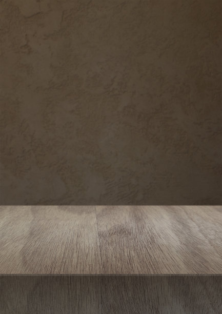 空的顶部木制货架，抹灰的墙壁背景图片下载
