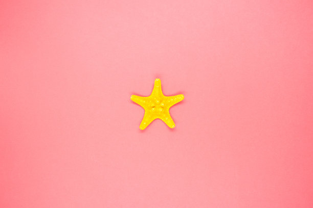 美丽的装饰海星在红色的背景。关闭了。图片下载