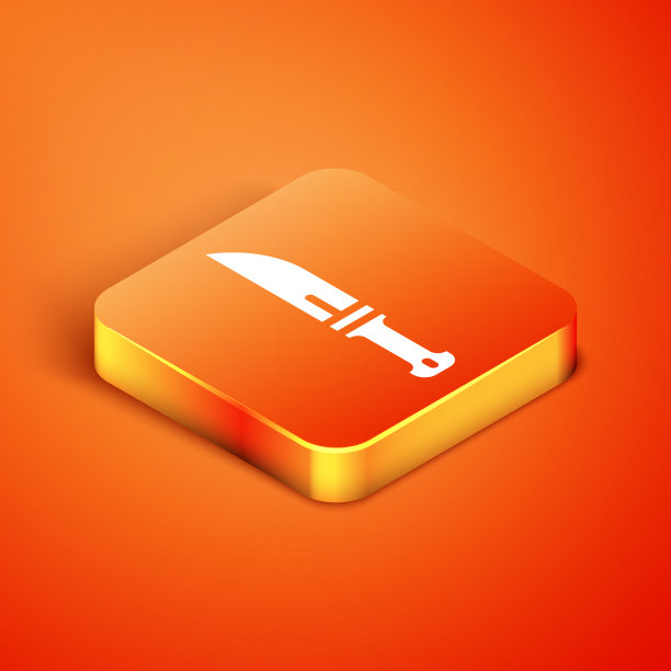 等距猎人刀图标孤立在橙色上图片下载