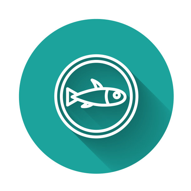 白线上菜的鱼在盘子上图标孤立图片下载