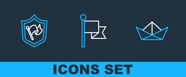 设置线折纸船盾与旗帜图片下载