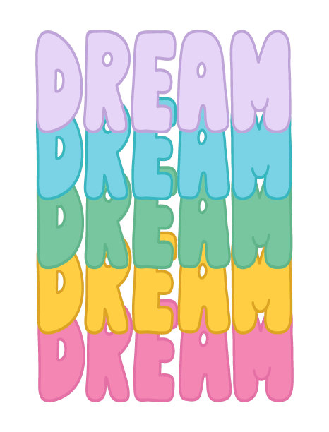 彩色波普艺术3D梦想字母与彩虹阴影，白色背景。图片下载