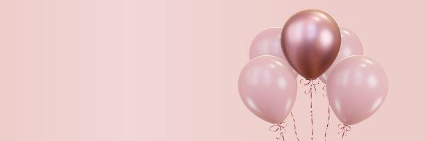 粉红色的气球和金色的丝带。三维渲染图片下载