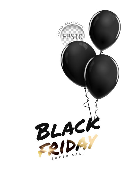黑色星期五大减价，黑色气球白色背景。矢量图图片下载