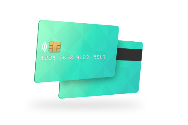 浅绿色的浮动信用卡模型。图片下载