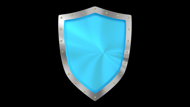 黑色背景上的金属屏蔽。三维渲染图片下载