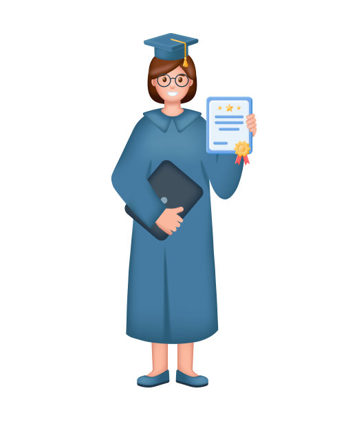 微笑的年轻女子穿着毕业服装，拿着文凭和笔记本电脑。毕业，教育，学习，知识三维概念。图片下载