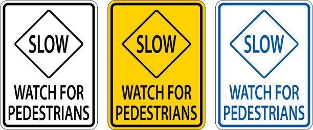 白色背景下慢速注意行人标志图片下载