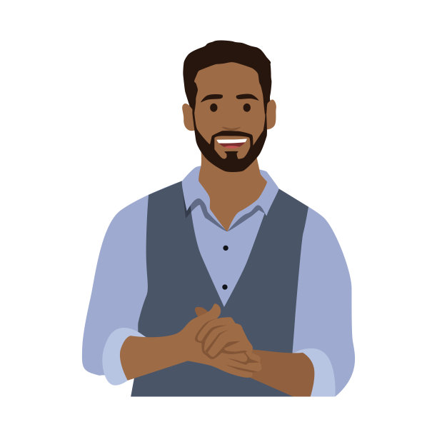 黑人卡通人物双臂交叉。双臂交叉站立的商人。平面矢量插图孤立在白色背景上图片下载