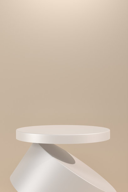 3 d演示。模拟讲台，几何抽象组成的产品或广告在棕色的背景。最小3d插图渲染库存照片。图片下载