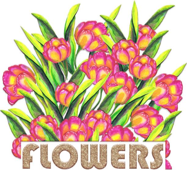 带有字母的郁金香手绘水彩eps10图片下载