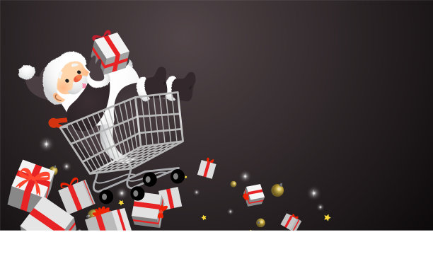 黑色星期五促销，圣诞老人在购物车里图片下载