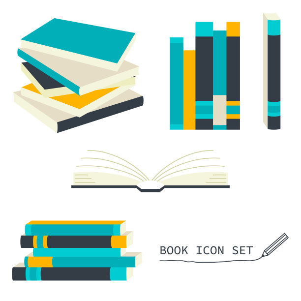 书籍图标插图设置(白色背景，矢量，剪切)图片下载