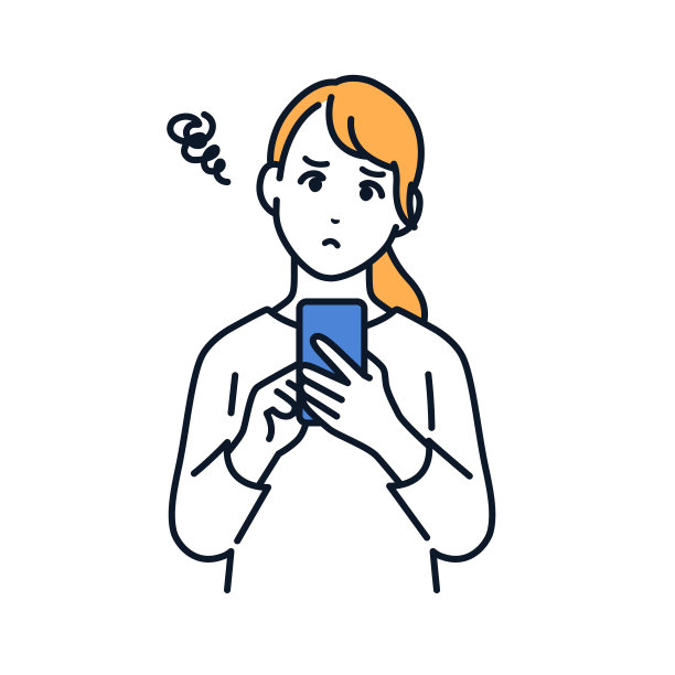 一个年轻女子在操作智能手机时遇到麻烦的矢量插图材料图片下载