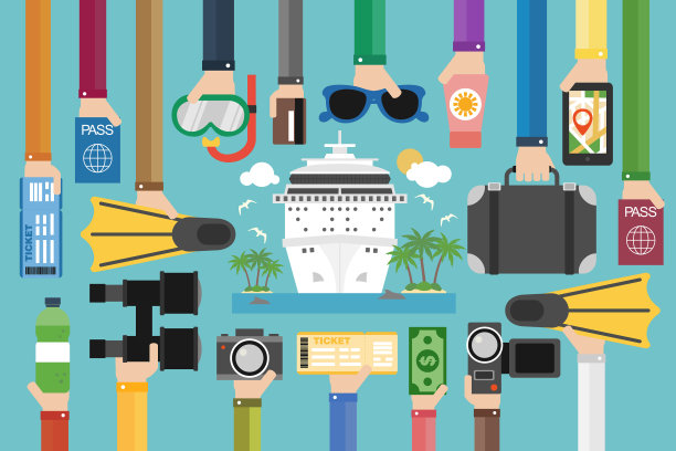 时间旅行邮轮扁平化设计图片下载