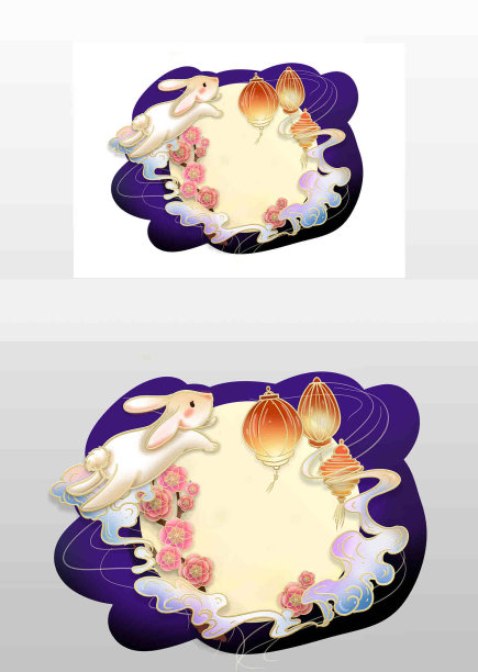 中秋春节兔子灯笼梅花桂枝祥云图片下载