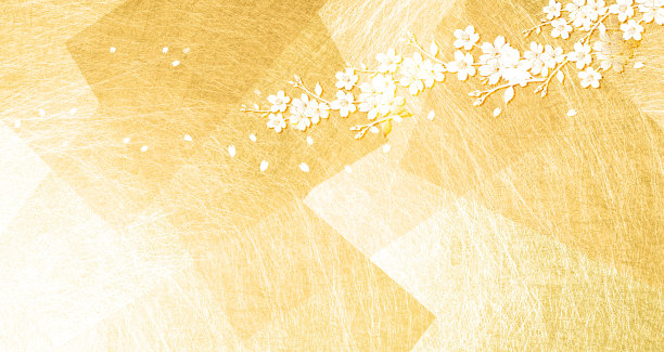 樱花和花瓣(金色日本纸背景)图片下载