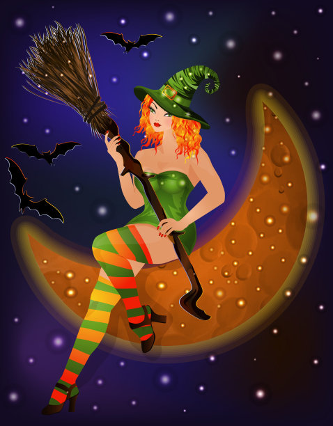 万圣节的月亮和红发女巫图片下载