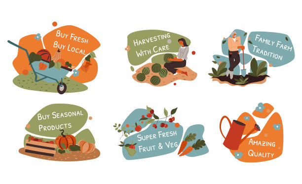 家庭农产品概念在贴纸设计集图片下载