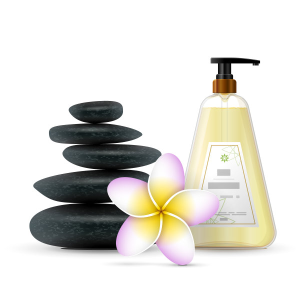 水疗石套与按摩油隔离在一起图片下载