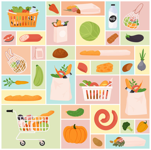 杂货集水果和蔬菜袋篮图片下载