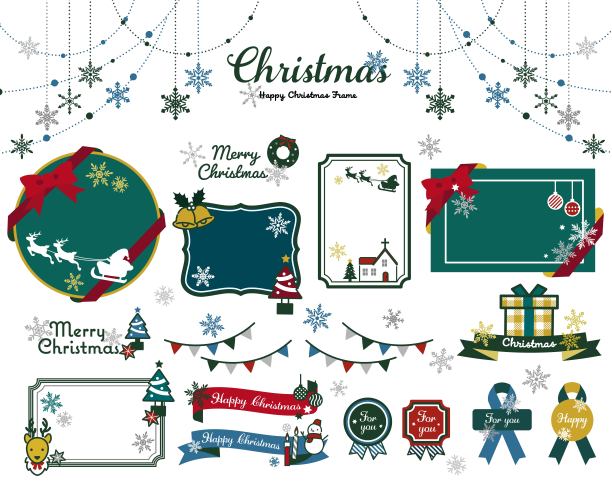 成人可爱的圣诞图标矢量插图材料/礼物/圣诞老人/材料/黄金图片下载