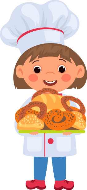 可爱的女孩在厨师帽拿糕点美味的食物图片下载