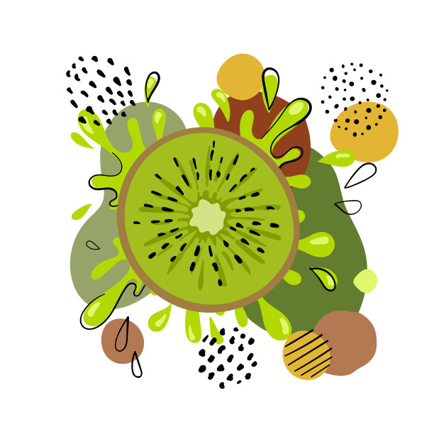热带绿色猕猴桃和果汁溅手画图片下载