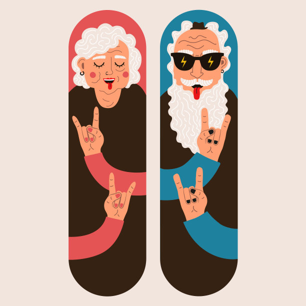 开朗微笑的老人和女人举手示意图片下载