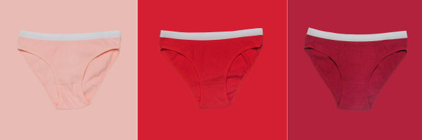 一套三种不同颜色的红色内裤。女性内衣的最小概念。图片下载