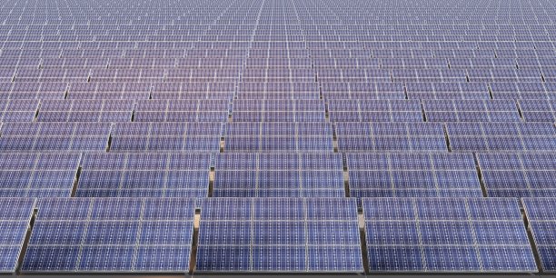 太阳能电池太阳能电池板站鸟瞰图太阳能电池电力3d渲染图片下载