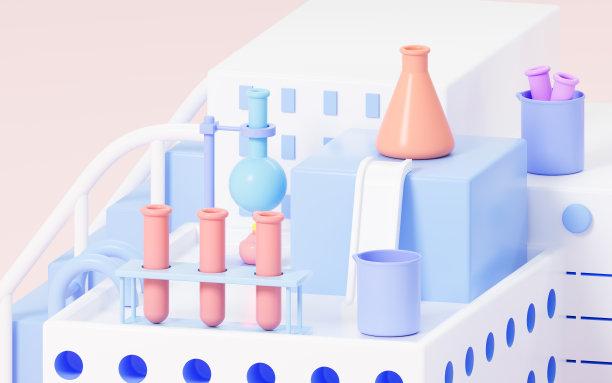 圆锥形烧瓶，烧杯，烧瓶和试管，实验室背景，3d渲染。图片下载