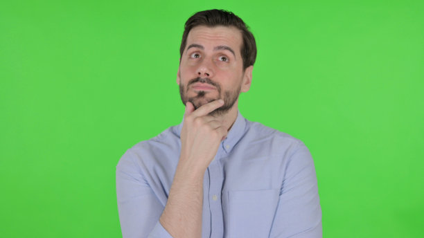 《沉思的人思考的肖像》，绿幕图片下载