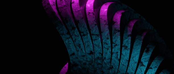 独特的螺旋结构与曲线建筑，三维插图抽象最小组合颜色与黑色背景斑点颜色设计。粗糙的纹理图片下载