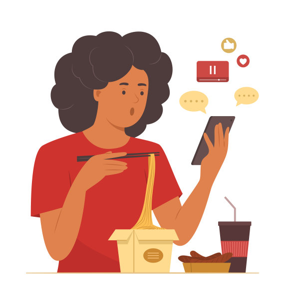 一名男子边吃边用手机看网络内容图片下载