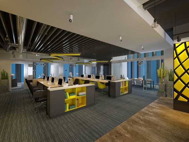 现代工作办公室的3d渲染图片下载