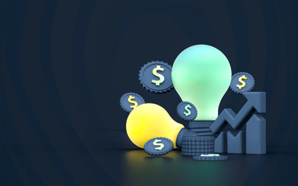 财务图和灯泡精明的商业概念idea on dark图片下载